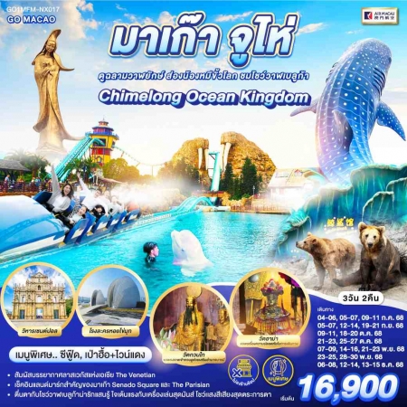 ทัวร์มาเก๊า AHK27-08 มาเก๊า จูไห่ สวนสนุก Chimelong Ocean Kingdom ไม่ลงร้าน MFM-NX017 (131268)