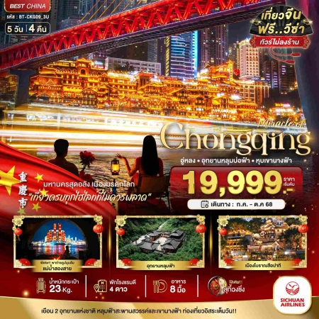 ทัวร์จีน ACH44-20 มหัศจรรย์ ฉงชิ่ง ต้าจู๋ อู่หลง หุบเขานางฟ้า CKG09_3U (311068)